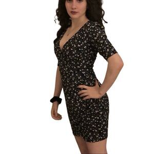 All in Favor • Black/Lavender Floral Mini Dress